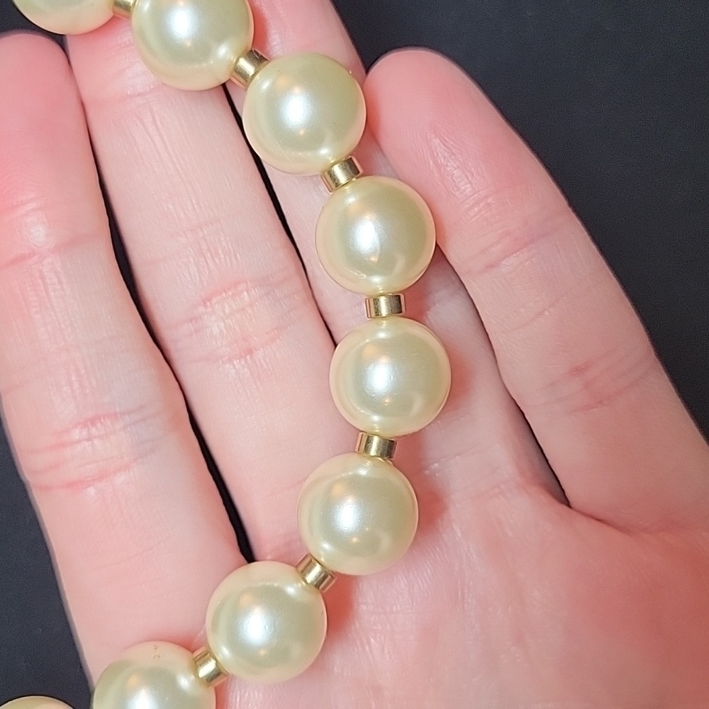 Faux Pearl Necklace with Gold Tone Accents - Picture 2 of 3